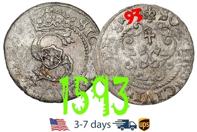 Poland Lithuania SOLIDUS Solid Schilling 1593 Riga Sigismund III Silver #18542 - Image 1 of 3