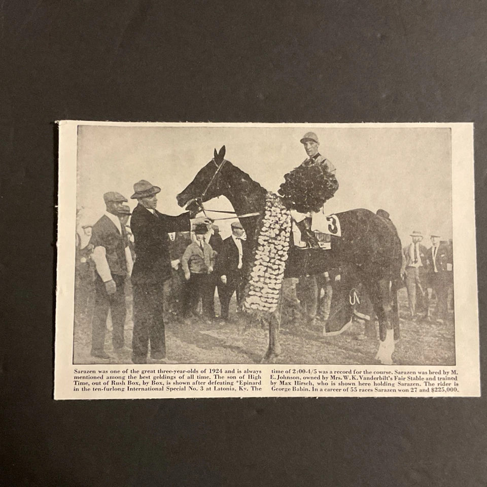 SARAZEN  photo Horse  Racing 1924 CHAMPION - Image 1 of 1