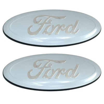 Insignia de rejilla delantera con logotipo blanco l + emblema de puerta trasera Ford 2 piezas Foto 1 de 4