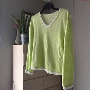 Open Knit Lime Green Sheer Sweater Top V-neck Long Sleeve Womens M Fairycore Y2K - Picture 1 of 8