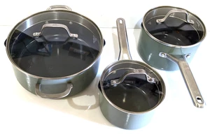 Nice Calphalon Ceramic Nonstick 5qt Dutch Oven 2.5qt 1.5qt Sauce Pans Silver Ash - Picture 1 of 10