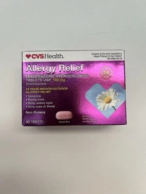 CVS Health Alivio de alergias Clorhidrato de fexofenadina 180 mg 30 comprimidos caducidad 8/2026 Foto 1 de 4