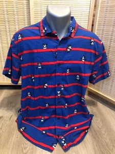 Disney Mickey Mouse  Button Up Shirt Red and Blue Striped Large L (H351) - Picture 1 of 11