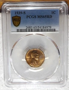 1939-S 1C Lincoln Wheat Cent PCGS Gold Shield MS65RD - Picture 1 of 4