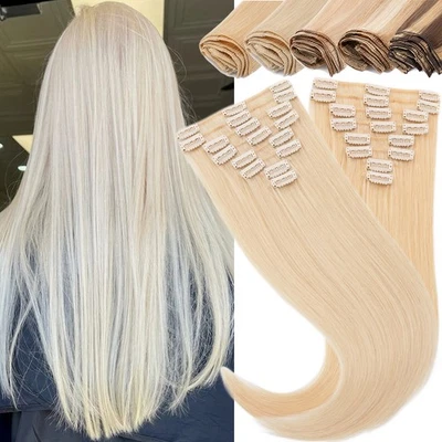 CLEARANCE Russian Clip In Remy Human Hair Extensions Full Head 8 Pieces BLONDE - Image 1 of 4