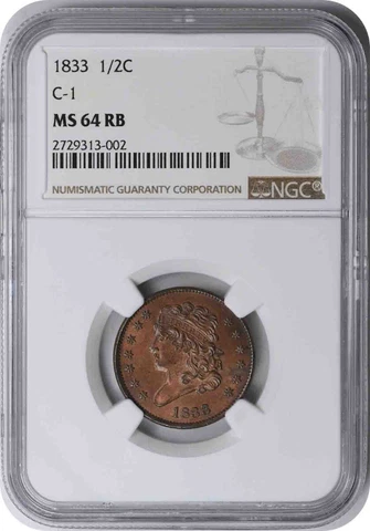 1833 Half Cent C-1 MS64RB NGC Cover