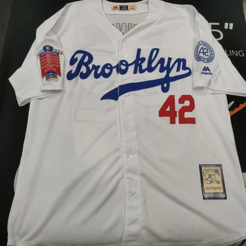 Brooklyn Dodgers #42 Jackie Robinson Cooperstown White Jersey 2Patch sewn Cover