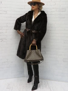 LADIES real DEEP very dark RICH MAHOGANY MINK FUR long COAT sm md petite fitting - Picture 1 of 10