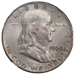 Medio dólar de plata Franklin 1960 NGC MS-64 laminación anverso como nuevo ¿error burbuja? - Imagen 1 de 7