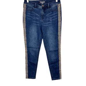 Lisa Rinna Collection Skinny Tuxedo Printed Stripe Indigo Jeans Dark Wash Size 0 - Picture 1 of 2