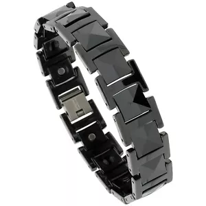 Tungsten Carbide Black Magnetic Bracelet w/ Triangular Faceted Cushion Links - Picture 1 of 1