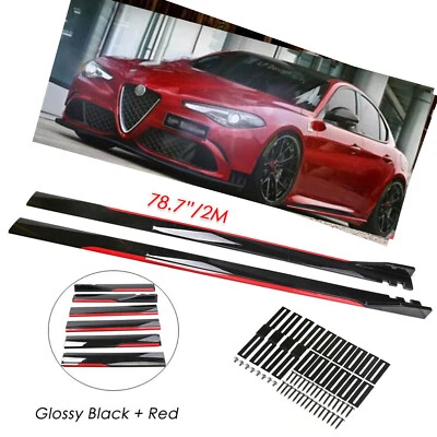 For Alfa Romeo Giulia Sedan Gloss Red Side Skirts Body Kit Splitter Rocker Panel Foto 1 de 4