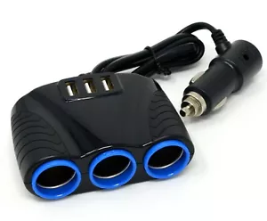 3 Way USB Car Charger,12V Power Adapter Plug,Cigarette Lighter Socket Splitter - Picture 1 of 12