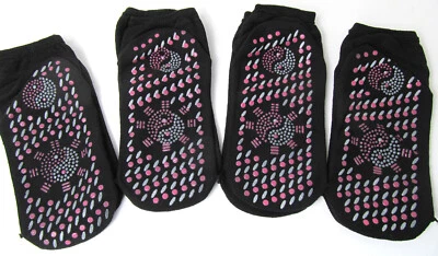 4 Pair Socks Anti Slip Non Skid Yoga Pilates Hospital Grips Adults Black O - Image 1 of 4