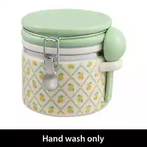 Pioneer Woman Floral Medium Canister Stoneware Green Spoon Lid 6.1-inch Gift NEW - Picture 1 of 4