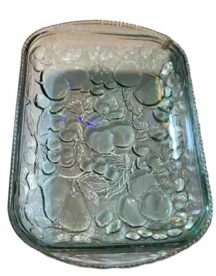 Sage Green Libbey “Orchard Fruit” Glass Cake Baking Dish Textured Bottom 9 X 13 - Image 1 of 4