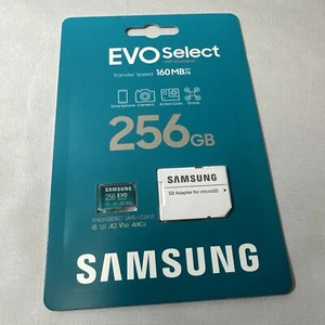 SAMSUNG EVO Select Micro SD Memory Card + Adapter, 256GB microSDXC 160MB/s NEW - Picture 1 of 2