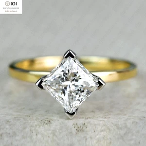 IGI F VS1 1.25Ct Princess Lab Grown Diamond Engagement Ring In 14K Two-Tone Gold - Picture 1 of 6