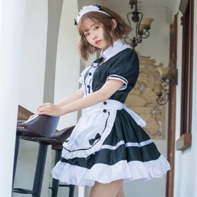 Disfraz de criada de anime japonés café conjunto delantal vestido sexy para mujer traje de lolita fiesta Foto 1 de 4