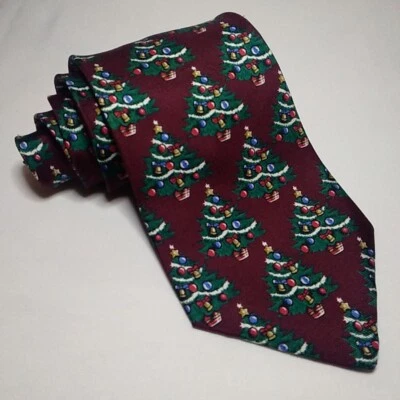 Галстук праздничный STAFFORD Christmas Tree бордовый 100% итальянский шелк 56,5 дюйма x 4 дюйма  - Изображение 1 из 4