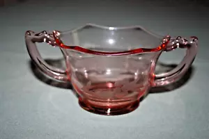 Vintage Pink Depression Glass 2 Handled Sugar Bowl Floral Etched Scalloped Rim - Picture 1 of 1