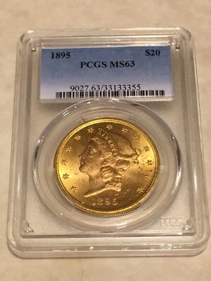 Золотая монета 1895 MS63 PCGS $20 Двойной орел Свобода отличная привлекательность блестящая - Изображение 1 из 2