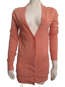 J. Crew women's M V-neck L/S cardigan 100% merino wool longline coral sweater - Picture 1 of 7