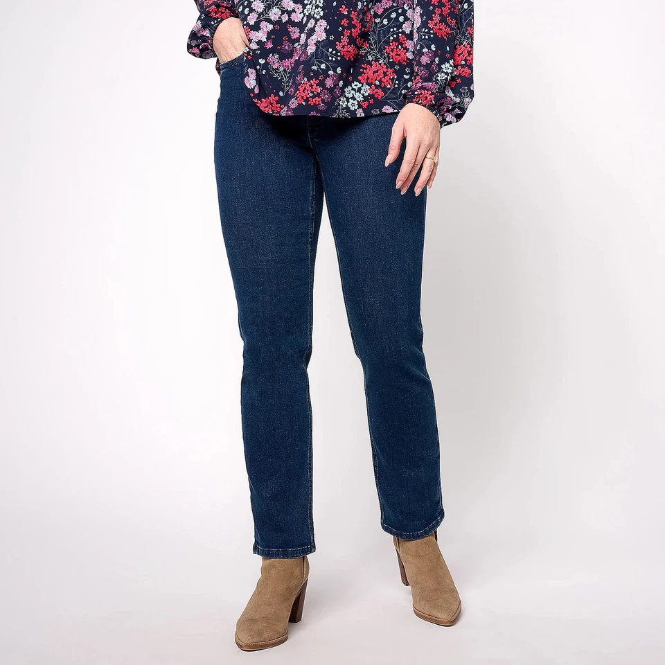 Denim & Co. Size 6 Perfect Flex Straight Leg Pull-On Jeans DEEP INDIGO A618656 - Image 1 of 1