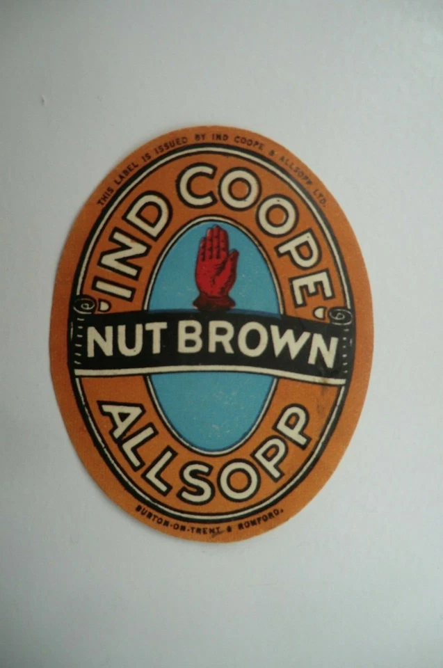 LARGE IND COOPE & ALLSOPP BURTON & ROMFORD NUT BROWN ALE BREWERY BOTTLE LABEL  - Image 1 of 1