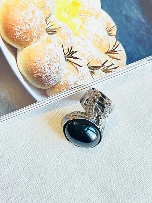 Yves Saint Laurent YSL Arty Onyx Black Cabochon Statement Ring, Size 6 Silver - Image 1 of 4