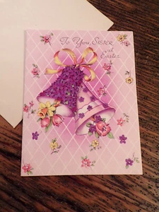 Unbenutzte Vintage An Schwester Ostern Grußkarte von Rust Craft Blumen Glocken - Bild 1 von 4