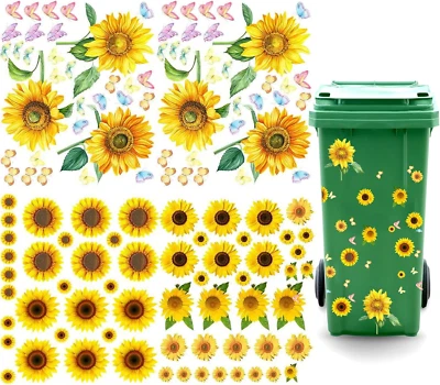 Mülleimer Blumen Aufkleber, 4 Blätter Mülltonnen Aufkleber Blumen Selbstklebende - Bild 1 von 4
