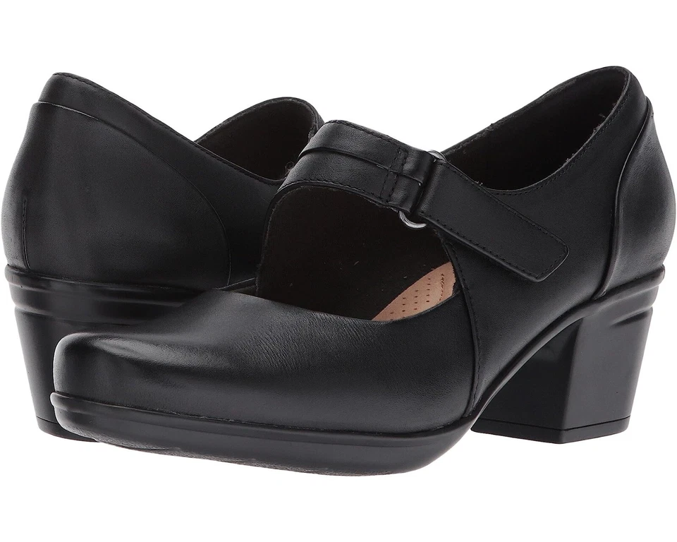 Clarks Womens Emslie Lulin Leather Round Toe Ankle Strap Mary Black Size 6.0 0