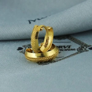 Gold Hoop Earrings 22K Yellow Fine Gold Hoop Earrings Bali Hallmark Jewelry - Picture 1 of 6