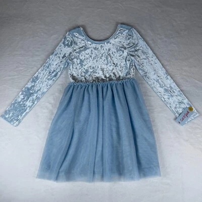 Cat & Jack Velour Tulle Velvet Dress Girls Large Dusty Blue Long Sleeve Layered - Image 1 of 4