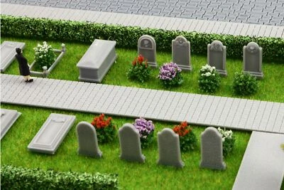 H0 1:87 cemetery headstones "19 pcs" graves tomb crosses church Halloween grave - Image 1 of 4