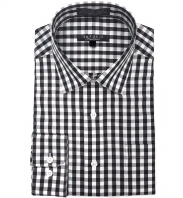 Marquis Signature Gingham Checked Modern Fit Long Sleeve Shirt Black XL 17-17.5 - Image 1 of 4