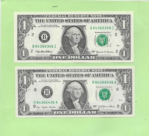 '6436 6346 & 6436 6436' .... MATCHING  .... UNCIRC $1   RADAR & REPEATER - Picture 1 of 2