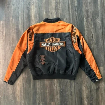 复古 Harley Davidson 轰炸机摩托车夹克 Sturgis 尺寸 XL 全拉链刺绣尼龙 — 第 1/4 张图片