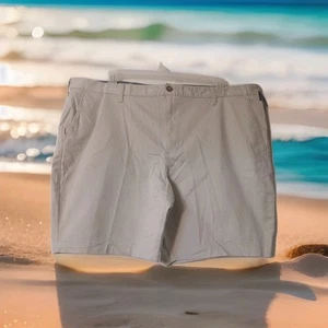 NWT George Men Light Khaki Shorts Stretch, Flat Front Shorts Size 46 9" Inseam - Picture 1 of 14