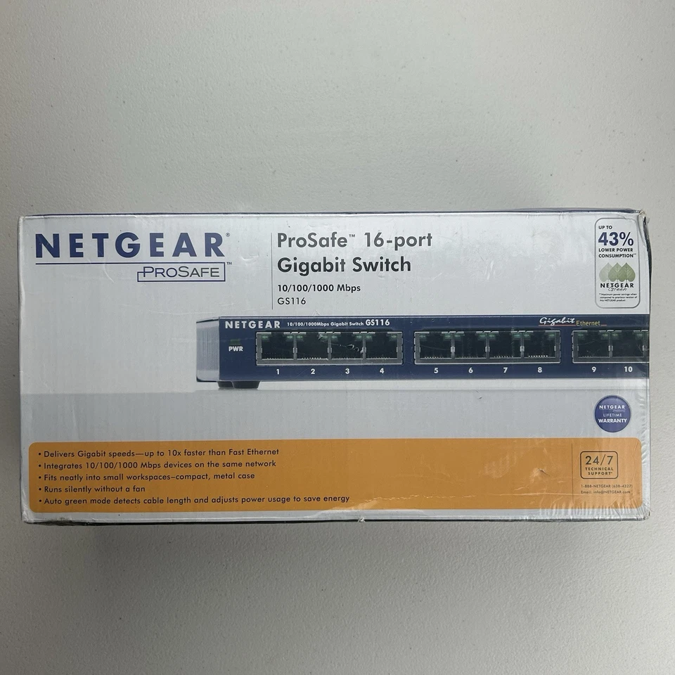 NETGEAR ProSafe Business (GS116) 16-Port Gigabit Ethernet Switch Unmanaged NIB - Image 1 of 4