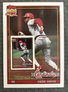 Ozzie Smith 2 cards Topps 40 Yrs 1991 #130 Regular & Micro  E* Variation - Picture 1 of 9