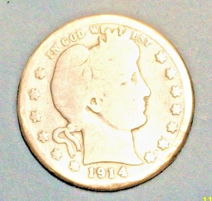 U.S.A ( 1 ) COIN  BARBER QUARTER  1914   ALMOST VERY GOOD  0.9000  SILVER - Picture 1 of 2