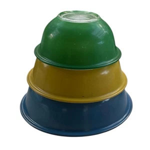 Pyrex Klarer Boden 3er Set Rührschüsseln Blau, Gelb, Grün - Bild 1 von 4