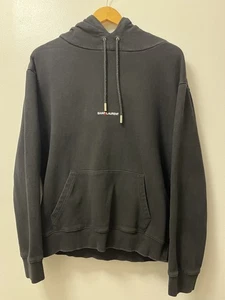 SAINT LAURENT SUDADERA CON CAPUCHA NEGRA XL LOGO JERSEY ALGODÓN YSL - Imagen 1 de 13