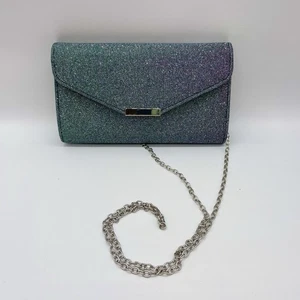 Brandneu mit Etikett Monsoon glitzernde Abendtasche silber Kette lila grün glitzernd Weihnachten Neujahr - Bild 1 von 13