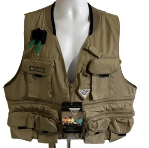 Columbia PFG Gilet da Pesca Uomo Grande Cachi Multitasche Outdoor UPF Comfort Nuovo con etichette - Foto 1 di 9