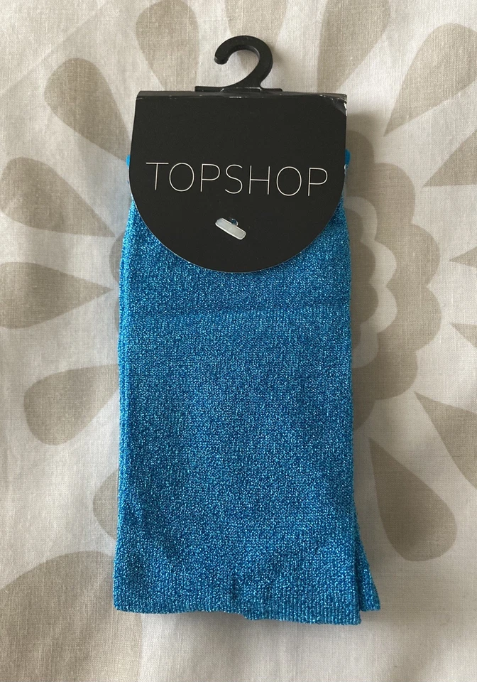 00’S Vintage Topshop Ladies Turquoise Glitter Socks One Size 4-7 EUR 36-41 BNWT - Image 1 of 4