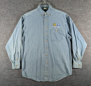 Camisa de mezclilla con botones GM Powertrain Flint North UAW Local 599 para hombre azul mediano de colección - Imagen 1 de 15