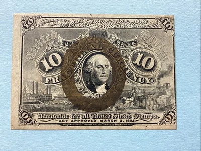 Civil War 2nd Issue 10 Cent #1247 Surcharge 18-63-1 Fractional Currency - Image 1 of 4